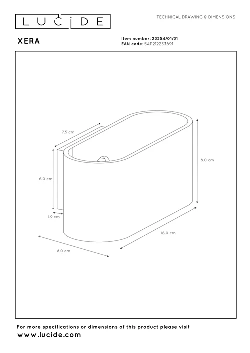 Lucide XERA - Wandlamp - 1xG9 - Wit - technisch